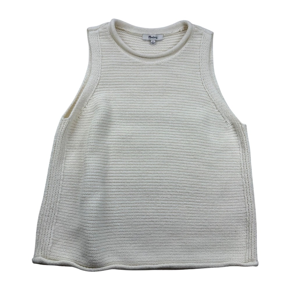 Madewell Womens Large Ivory Cotton Blend Garter Stitch Sleeveless Sweater Top